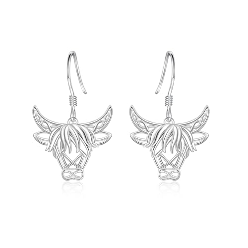 Celtic Animal Earrings for Women - Sterling Silver Hypoallergenic Horse/Dragon/Cow/Goat/Dragonfly/Butterfly Dangle Earrings Animal Jewelry Gifts Birthday Christmas Gifts for Women - color: Celtic Highland Cattle Earrings