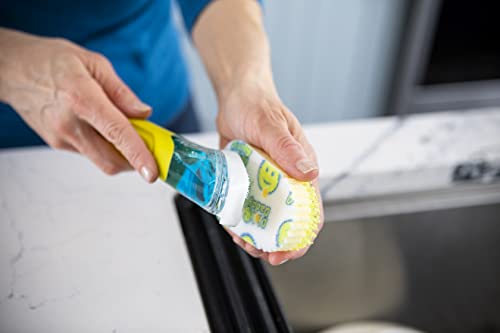 Scrub Daddy Dish Wand, Soap Dispensing Dish Brush, Texture Changing Washing Up Sponge with Liquid Handle, Built-in Scraper & Detachable Scrubbing Head, Drip Stand, Yellow - color: Yellow