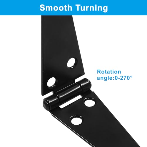 Hordion 2Pcs Strap Hinge Shed Door Hinges, 4 Inch Heavy Duty Gate Hinges Black Tee Hinge with Screws for Wood Gate Cabinet Door - size: 4 Inch, 2Pcs