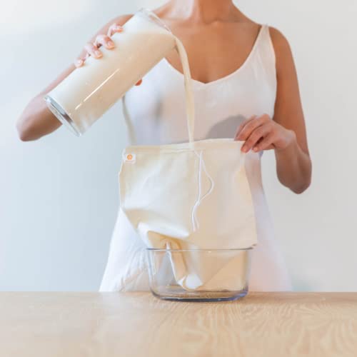 Pro Quality Organic Cotton Nut Milk Bag 2 Pack - 12"X12" XL Bags - Heavy Duty Reusable All Purpose Food Strainer - Food Grade BPA-Free - color: Original Heavy Unbleached Muslin, size: 12 x12 inches