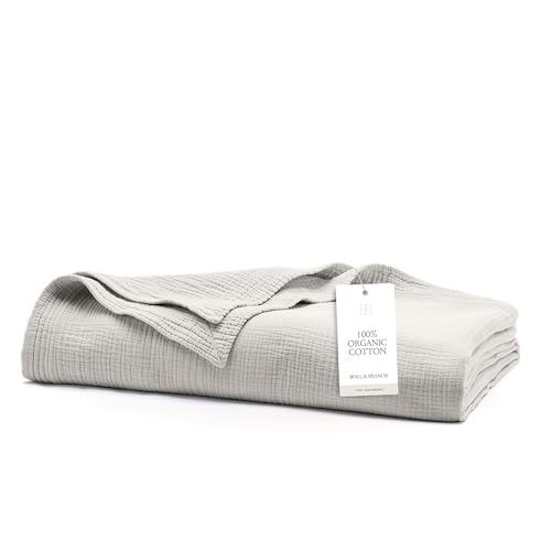 BOLL & BRANCH Dream Bed Blanket, Full/Queen, Mist | Luxury 100% Organic Cotton - Soft, Lightweight and Breathable - Cloud-Like Touch - color: Mist, size: Full/Queen