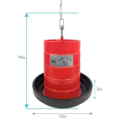 30 lb Poultry Feeder with Adjustable Flow Control, Anti-Scratch Lip to Reduce Waste, Metal Hanging Rod - Large Capacity Chicken Feeder for Backyard Flocks, Weather-Resistant