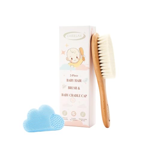 Baby Hair Brush & Comb Set, Organic Wooden Hairbrush Natural Goat Bristles for Newborns & Toddlers, Ideal for Cradle Cap & Itching, Perfect Shower and Registry Gift for Infant, Toddler (2pcs-Blue) - size: 2pcs-Blue