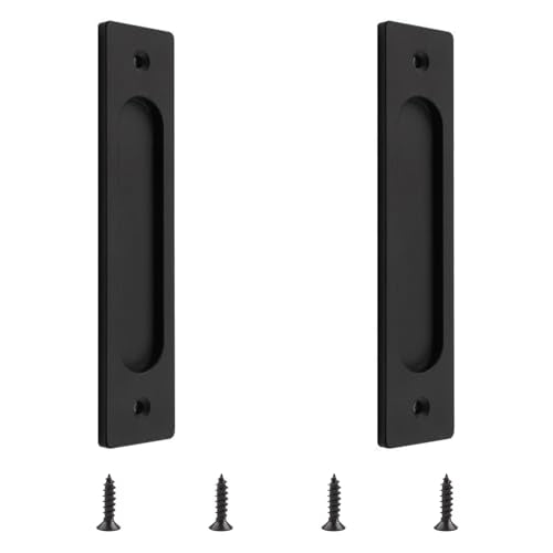 MOROBOR Rectangular Recessed Sliding Door Pulls, 2pcs Matte Black Flush Pull Aluminum Alloy Closet Doors Finger Pulls with Screws for Sliding Barn Door - color: Matte Black