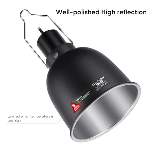DXOPHIEX 5.5inch Reptile Heat Lamp with Thermostat and 100W Che Bulb | Reptile Light Fixture with Dimming Thermostat, Deep Dome Lamp Fixture, 100W Ceramic Heat Emitter,Bearded Dragon,Snake,Lizard