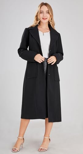 chouyatou Women's Big Notch Lapel Single Breasted Mid-Long Wool Blend Coat - color: Black, size: Large