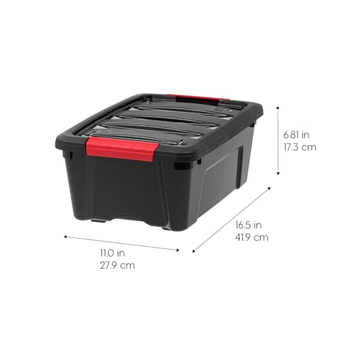 IRIS USA 6-Pack 13 Quart Storage Bins with Lids, Black | Black finish conceals stored items. Ideal for shoes, photos, documents, and small essentials. Nestable design saves space - size: 13 Qt, style: 6 Pack