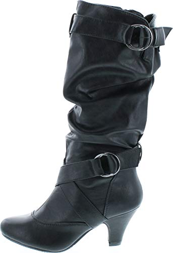 Forever Link Maggie-39 Women's Fashion Low Heel Zipper Slouchy Mid-Calf Boots Shoes - color: Black, size: 8.5