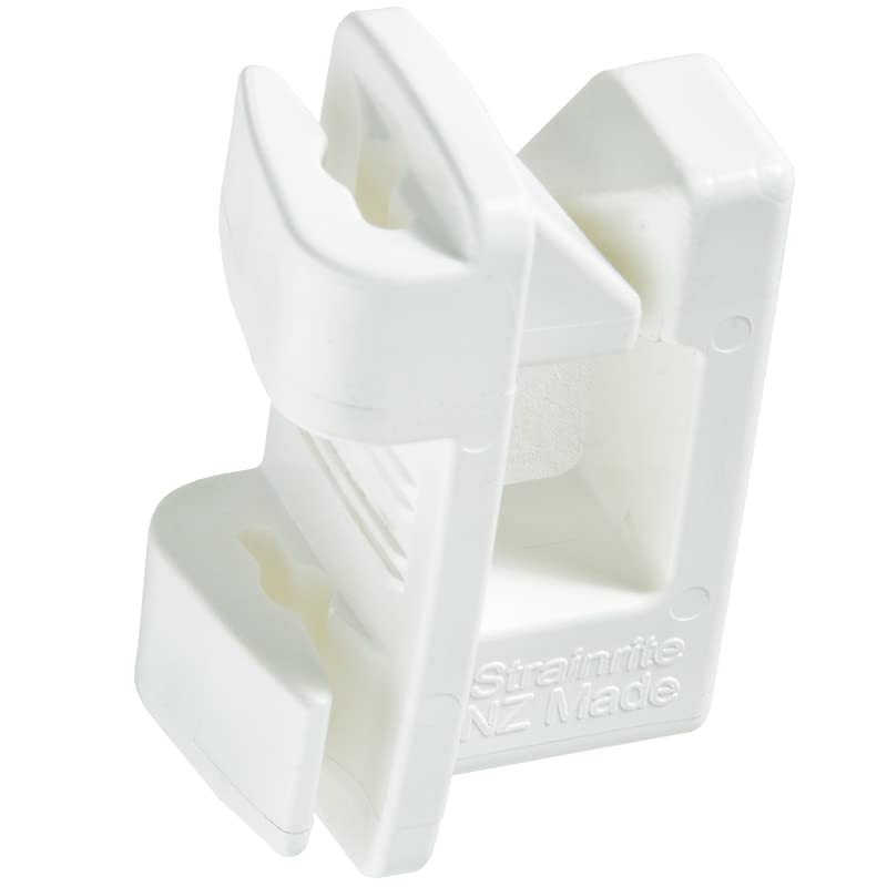 Strainrite® Pigtail Clip-On Insulator for Electric Fence Posts – 25 Pack | Clip-on design — twist and press to install. Holds low-tension electric conductors. For Strainrite® pigtail posts. White.