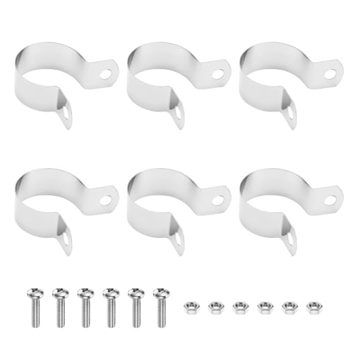 M METERXITY 6-Pack Brace Bands Chain Link Fence Parts, 1-1/16 Inch Galvanized Steel Chain Link Brace Band with Bolts and Nuts for Fence/Gate/Posts/Rust-Resistant [Silver] - size: 1-1/16"