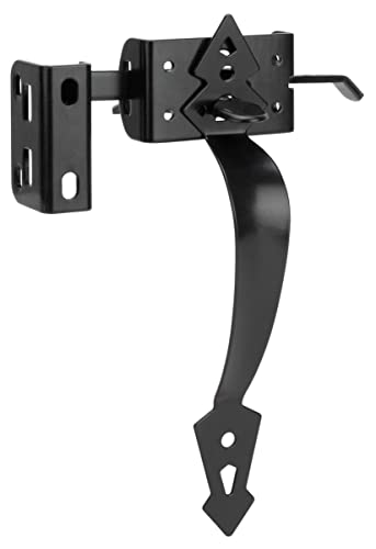 Thumb Gate Latch for Wooden Fence, Self Closing Gate Fence Latch with Decorative Handle, Heavy Duty Door Latch Gate Lock Hardware Kit for Outdoor Garden, Pool, Metal Gate, Vinyl Fence, Black Finish