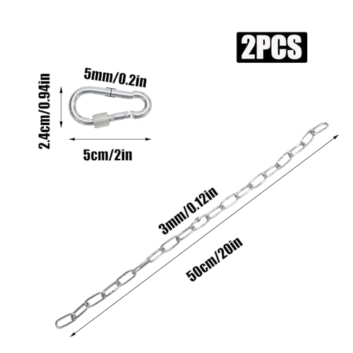 Pine & Linen 2pcs Silver 20inch Durable Gate Chains Lock,Stainless Steel Chain Link with Carabiner Easy to Adjust Barn Chain,Metal Gate Latch Chains for Outdoor Fence/Livestock