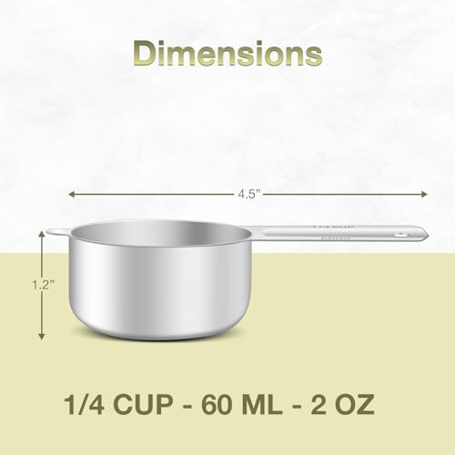 1PCS 1/4Cup (60ml, 2oz) Measuring Cup, Etched Inner Scale Measure Scoop | 18/8(304) Food-Grade Stainless Steel, Seamless One-Piece design, Metric and US Measurement, ‌Rust-Free, Dishwasher-Safe - size: 1/4Cup