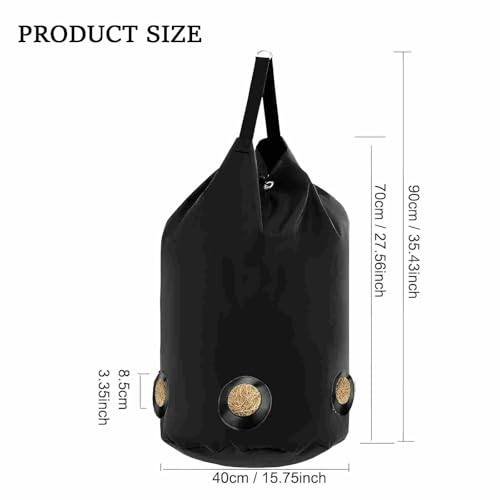 2 Pack Goat Hay Feeder, Slow Feed Hay Bag for Horses, Sheep, Donkey, Cows, Alpacas and Ostriches, Premium Oxford Waterproof Fabric, Circle Leather Reinforced 5 Open Feeding Hole for Resist Biting