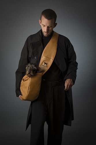 Noah & Paw Dog Sling Carrier for Small Dogs 5-18lb, Dog Sling for Small Dogs and Cats, Dog Carrier with Adjustable Padded Strap, Vegan Leather Lined with Fur, 3X Safety Features, Machine Washable - color: Camel, size: 18.0"L x 10.0"W x 5.5"H