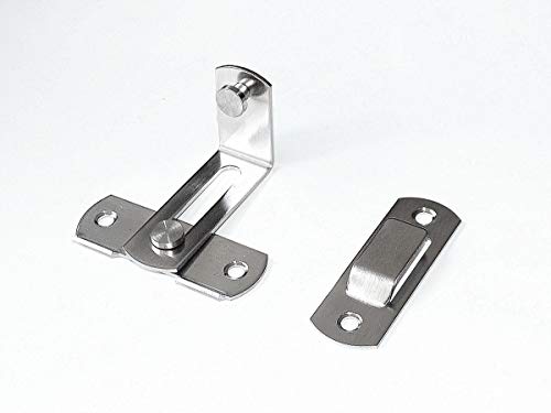 Stainless Steel 90 Degree Flip Door Sliding Latch - Safety Barn Door Lock, Right Angle Curved, Prevents Corrosion, Silver