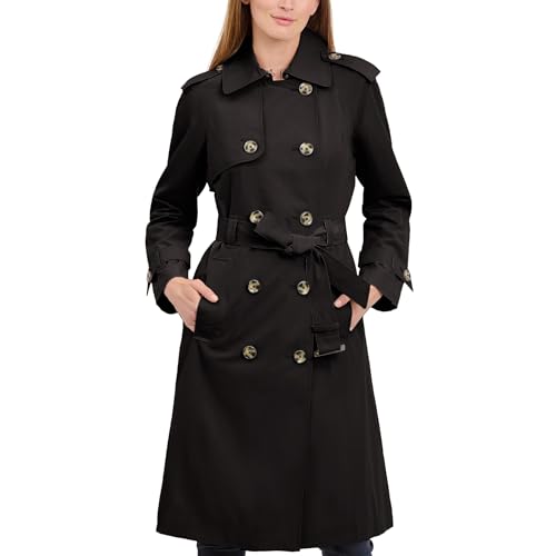LONDON FOG womens Double-Breasted Long Trench Coat with Belt - color: Black, size: Medium