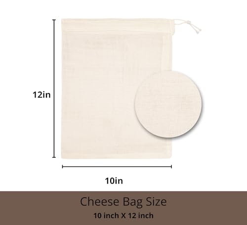 PurpleEssences Ultra-Dense Unbleached Cotton Nut Milk & Filter Bags Reusable Cheesecloth Drawstring Strainers for Cheese Making, Straining, Storage, Sprouting - Set of 4-10X12 Inch - Natural - size: 10 x 12 Inch