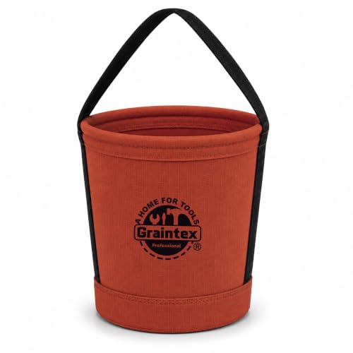 Graintex Canvas Utility Bucket 12"x10"x15". Tapered Tool Bucket, Reinforced Base & Carry Handle, Ripstop Canvas, Multi-Purpose Bag for Jobsite, Gardening, Home Use - Rust - color: Rust