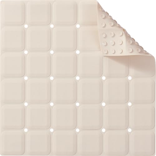 Webos Anti Slip Shower Mat for Tub & Shower Stall, 21" x 21" Square Silicone Bathtub Mat with Powerful Suction Cups, Fast-Draining, Machine Washable Soft Foldable Bathroom Mat, Beige - color: Beige, size: 21" x 21" (Square)