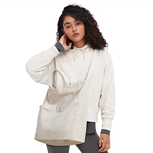 KALIDI Corduroy Tote Bag, Large Slouchy Hobo Messenger Crossbody Bag | Anti Splash Zipper Side Pockets Shoulder Bag Adjustable Strap Lightweight Casual Work Shopping Women - color: Beige