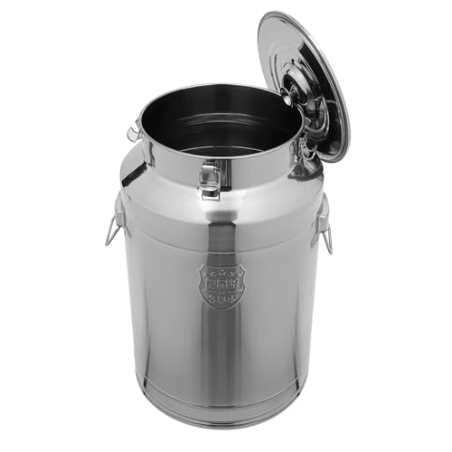 11.81in Thickened Stainless Steel Milk Can Large Liquid Container Storage,Stainless Steel Milk Bucket with Sealing Lid and Carry Handle,for Wine, Oil Storage Transport (76L/20Gal) - size: 76L/20Gal