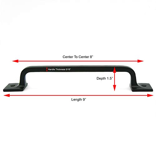 CRAFTSMAN ROAD Black Cast Iron Pull Handles 9 inch (Squared Base, Set of 2) - Cabinet Door Handles, Gate Handle Pull, Barn Door Hardware, Grab Handles - size: 9 Inch