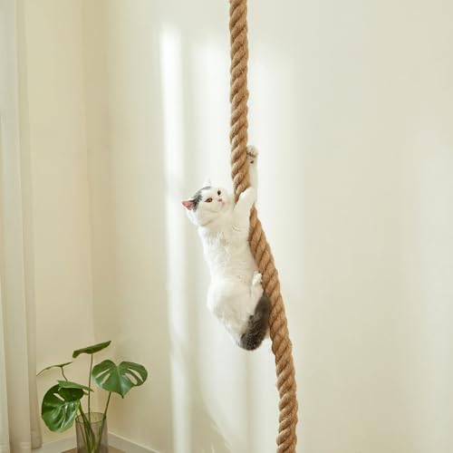 SHENGOCASE 1.9" x 8.9Ft Cat Climbing Jute Rope for Ceiling with Hook, Wall Mounted Furniture for Indoor and Outdoor Cats, Cimbing Pole (8.9 Feet) - size: 8.86 Feet