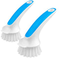 MR.SIGA Pot and Pan Cleaning Brush, Dish Brush for Kitchen, Blue, Pack of 2 | Dish brush with non slip handle and built in scraper - color: Blue & White
