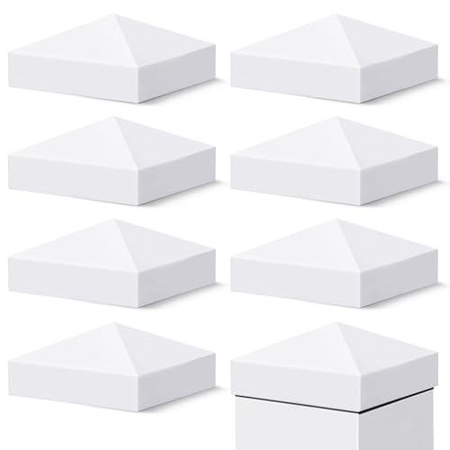 VIVIDA 4" x 4" White Vinyl Post Caps 8 Pack, PVC Fence Post Caps | Actual 4" x 4", Pyramid PVC Post Caps, Waterproof Fence Post Topper, For Vinyl Fence, Lamp, Deck, Mailbox - size: 4" x 4" (8 PCS)
