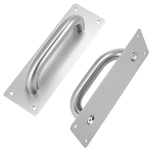 QWORK Pull Push Door Plate Handle 8", 2 Pack Stainless Steel Door Handle Pull Heavy Duty Barn Door Pull Handles with Mounting Screws, 7.9x2.6 Inches