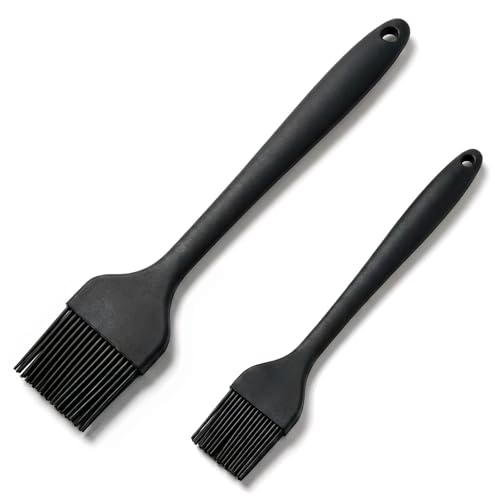 2 Pack Silicone Basting Brushes, Heat Safe for BBQ Baking Pastry | Dense Bristles Hold Marinades, Butter & Oil, Heat Safe Silicone, Seamless Design, Dishwasher Safe, Non-Slip Grip BBQ Pastry - color: Black
