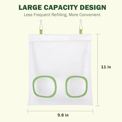 Mesh Guinea Pig Hay Feeder Bag for Guinea Pigs Rabbits Chinchillas, Hanging 2-Hole Hay Dispenser Breathable Wear-Resistant (White) - color: white