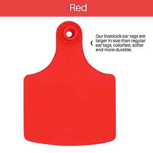 4.1" L×3.5" W Cattle Ear Tags Big Blank 100PCS Livestock Identification TPU | Cow Ear Tags for Cattle Laser Tags for Cows Pigs Hog Goats Sheep Calf Animal Goat Sheep Earring Tags Non-fading (Red) - color: 3-red
