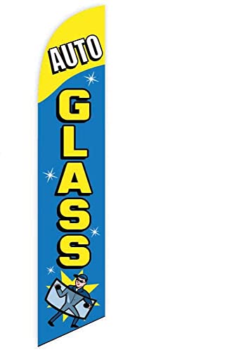 GLOBAL ADVERTISING SOLUTIONS Auto Repair Feather Flag Eye Catching Banner Sign for Business and Marketing Complete Set with 15 ft Pole Kit and Ground Spike (Auto Glass) - style: Auto Glass