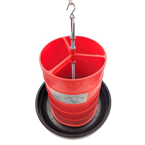 30 lb Poultry Feeder with Adjustable Flow Control, Anti-Scratch Lip to Reduce Waste, Metal Hanging Rod - Large Capacity Chicken Feeder for Backyard Flocks, Weather-Resistant
