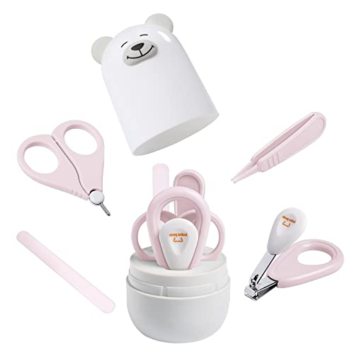 Baby Nail Clippers Set with Cute Case, Infant Fingernail and Toenail File Kit for Newborn Manicure and Pedicure, New Mom Grooming Gift - color: Polar Pink