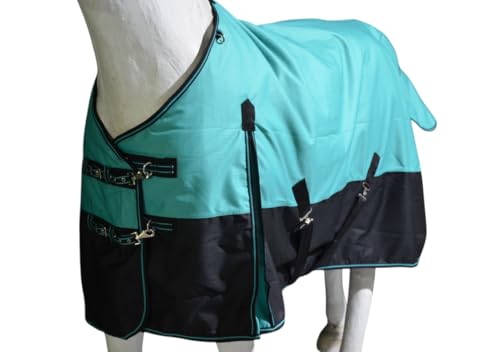 1200D Waterproof Light Weight Poly (100g Fill) Horse Winter Turnout Blanket with Standard Neck AT010002 (Turquoise, 75") - color: TURQUOISE, size: 75"