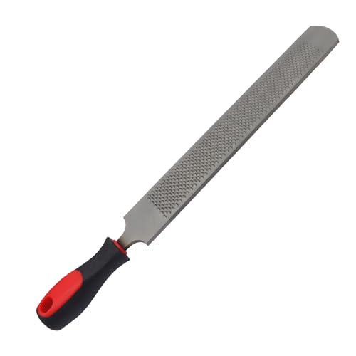 Double-Sided Hoof Rasp, 12'' Farrier File Tool with Ergonomic Rubber Handle, Carbon Steel Horseshoe File for Trimming Horse Goat Cow Donkey Hooves – Heavy-Duty Animal Hoof Care Tool - size: 12''