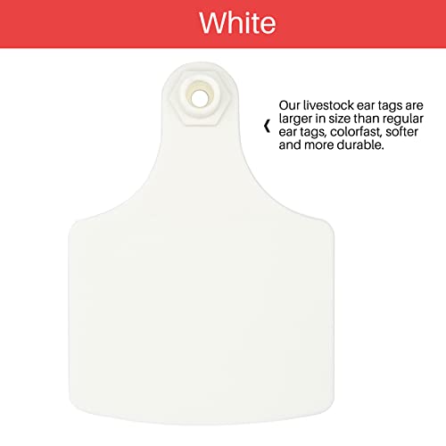 4.1" L×3.5" W Cattle Ear Tags Big Blank 100PCS Livestock Identification TPU | Cow Ear Tags for Cattle Laser Tags for Cows Pigs Hog Goats Sheep Calf Animal Goat Sheep Earring Tags Non-fading (White) - color: 2-white