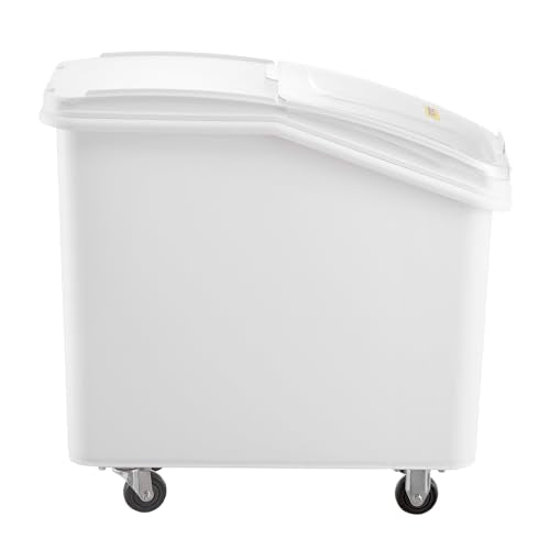 VEVOR 27 Gallon Food Storage Container, 500 Cup Commercial Ingredient Bin | Ideal for Kitchen Rice, Dog Food, Flour, and Sugar Storages, Food-Grade PP, with Wheels, Scoop and Transparent Lid, White - size: 27 Gallon