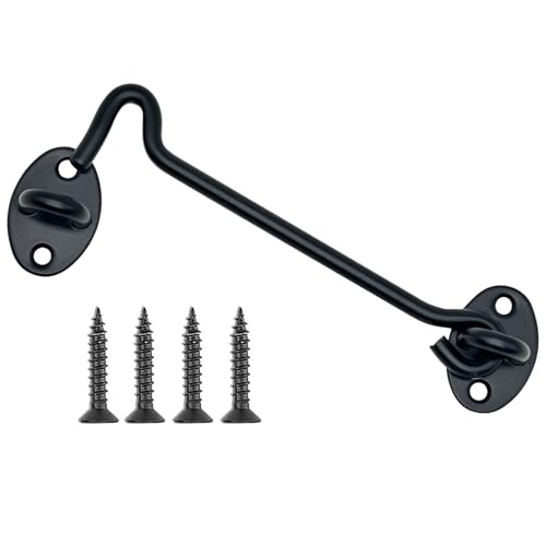 4 Pack 6" Hook and Eye Gate Latch, Stainless Steel Rust-Resistant Barn Door Lock Cabin Hooks for Gate Shutters Window Slide Barn Shed Cabinet Bathroom, with 16pcs Screw,Black - color: Black, size: 6 inch(4pcs)