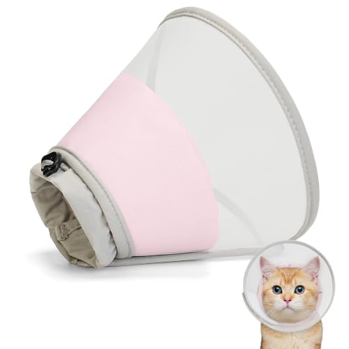 Supet Soft Cat Cone Collar to Stop Licking, Breathable Mesh Cone with Waterproof Liner Recovery Collar, for Kitten and Large Cats, Comfortable Elizabethan Alternative for Spay Neuter Grooming, L, Pink - color: Pink, size: L