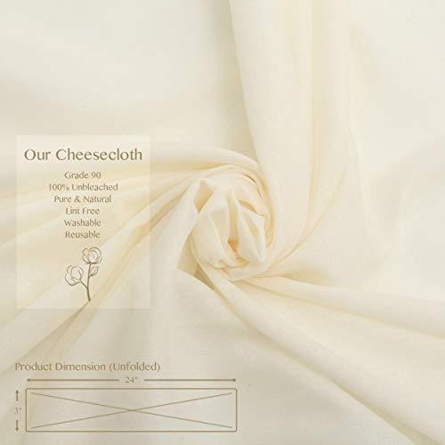 Cheesecloth, Grade 90, 72 Sq Feet, 100% Unbleached Cotton Fabric, Ultra Fine Reusable Cheesecloth for Cooking, Straining (Grade 90-8Yards) - size: 8 Yards