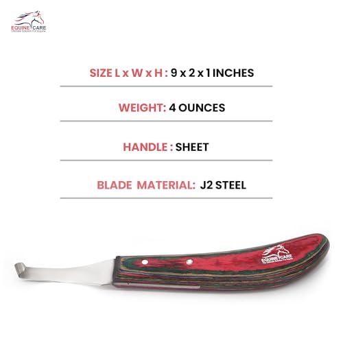 Right-Handed Farrier Hoof Knife, Horses Goats Sheep, Red Handle | Farrier hoof knife for horses, goats, sheep and cattle; J2 stainless steel curved blade; red layered handle. - style: Right-Handed