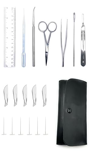 19 Piece Dissecting Kit Including Scissors, Forceps, Scalpel, and Probe in Leatherette Case for Anatomy Lab, Biology, Medical Students, and General Dissection