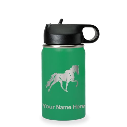 LaserGram Personalized 12oz Water Bottle, Horse (Green) | Engraved Gift, Vacuum Insulated Stainless Steel, Flip-Top Straw Lid, Laser Engraved With Your Name - color: Green, size: 12 Ounces