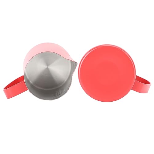 480ML Milk Frothing Pitcher,Steaming Pitcher,Milk Frother Cup,Coffee Frothing Cup 304 Stainless Steel Milk Frother Jug Point Mouth Latte Art Pitcher with Inner Scale(red) - color: Red