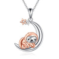 Snake Moon Necklace - 925 Sterling Silver Moon Pendant Necklace - Snake Jewelry for Women - style: Sloth