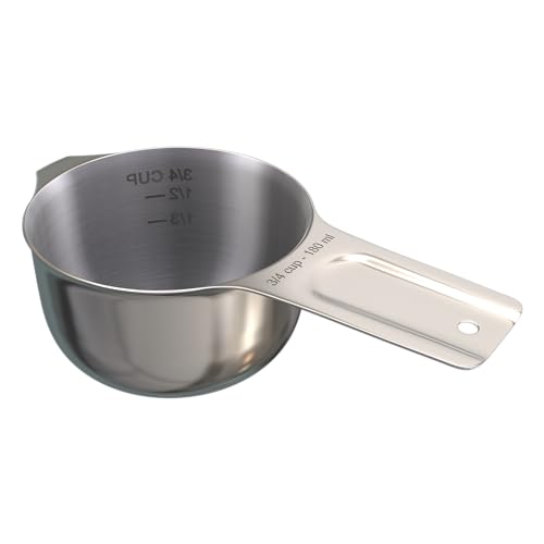 Color Up ¾ Cup Measuring Cup (180 ml) – Premium Chrome Stainless Steel, Accurate for Wet & Dry Ingredients, Embossed Markings, Easy-Pour Spouts, Dishwasher-Safe, Kitchen Essential - size: 3/4 Cup (180 ml) Chrome